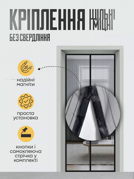 240х90 см - Антимоскітна сітка з прихованими магнітами на двері Чорна (ANTIMOSKIT-90х240BL) ANTIMOSKIT-90х240BL фото